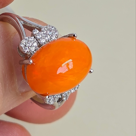 925 Sterling Silver Ring Sz 8.25 with Natural Orange Opal 10x14mm Gemstone - Picture 8 of 9